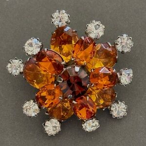 Vintage Rhinestone Brooch Topaz Amber Clear Color Rhinestones Estate Jewelry